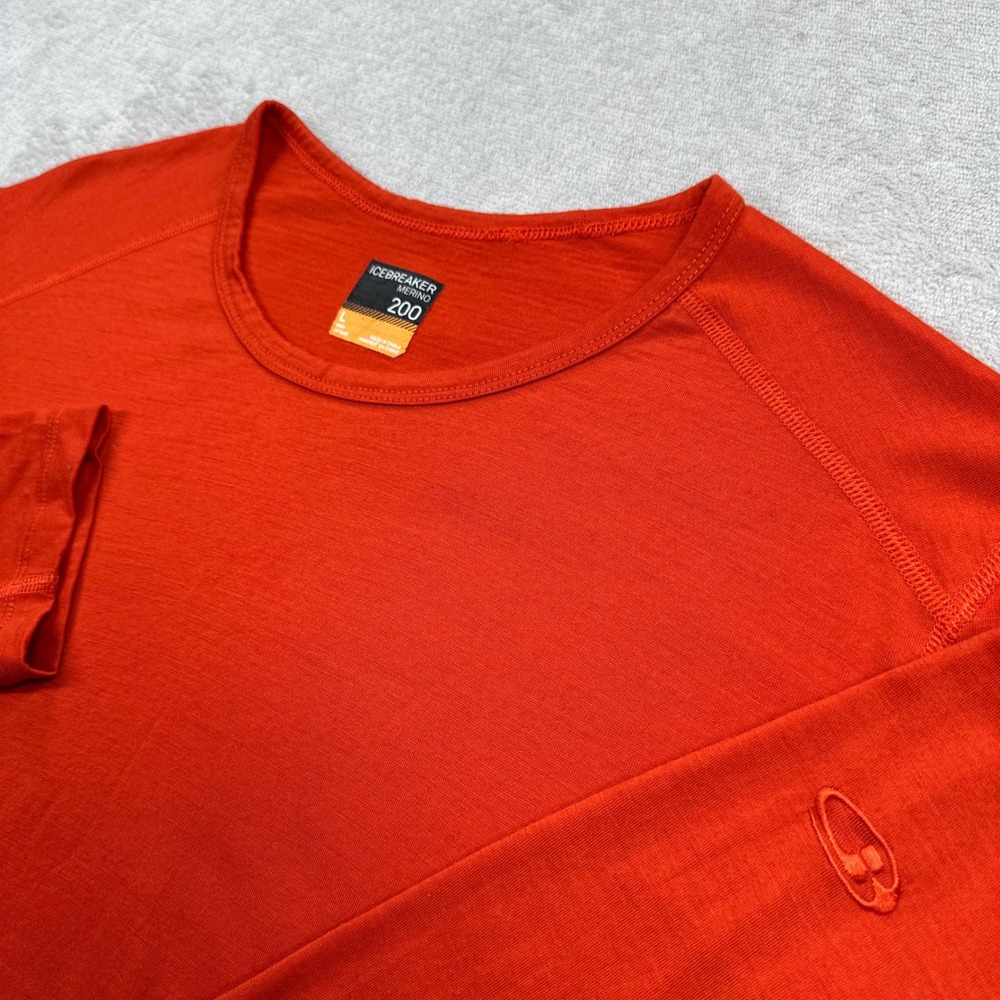 Icebreaker Base Layer Mens Large Orange Merino 200 Oasis Long Sleeve Performance